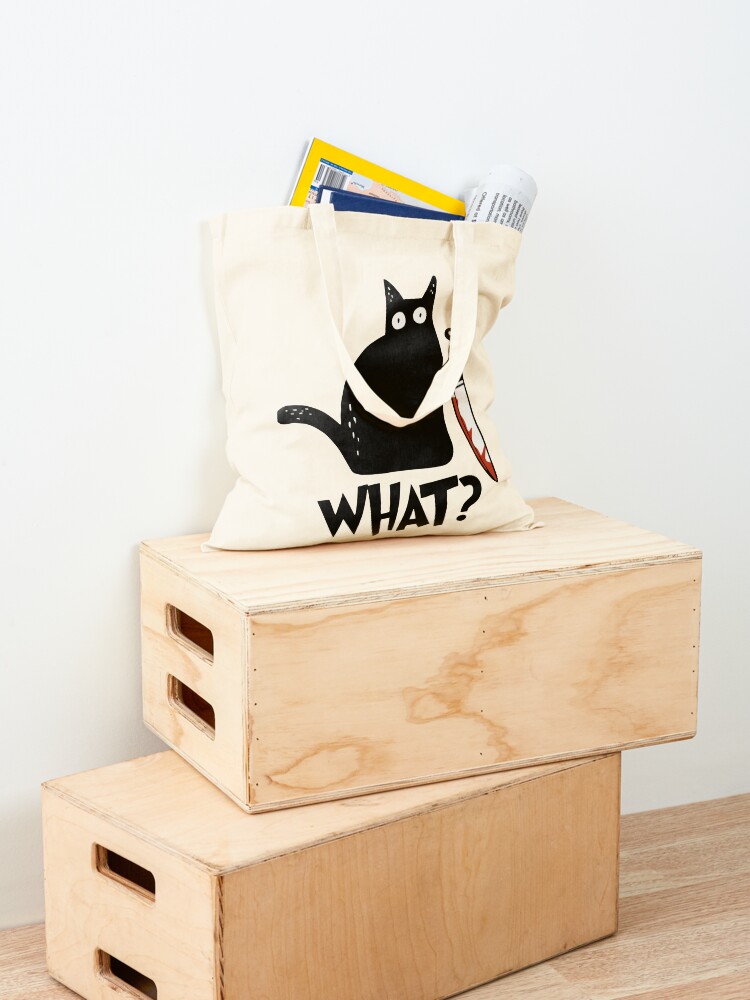 Alternate view of Cat What? Murderous Black Cat With Knife Gift Premium T-Shirt Tote Bag