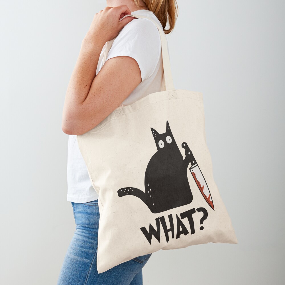 Cat What? Murderous Black Cat With Knife Gift Premium T-Shirt Tote Bag