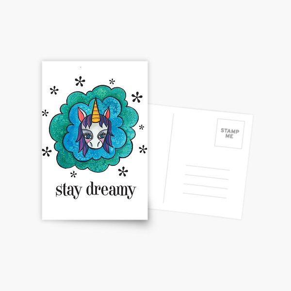 Stay Dreamy: Cute Unicorn Drawing Watercolor Illustration Postcard