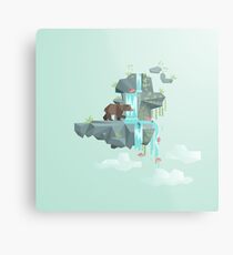 Low Poly Bear Fishing for Salmon Metal Print