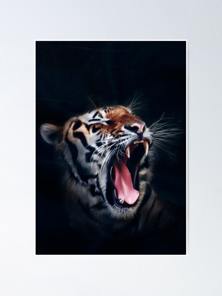 Painting Roaring Tiger Poster By Gatterwe Redbubble