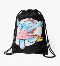 Unicorn ballerina shows fingers Drawstring Bag