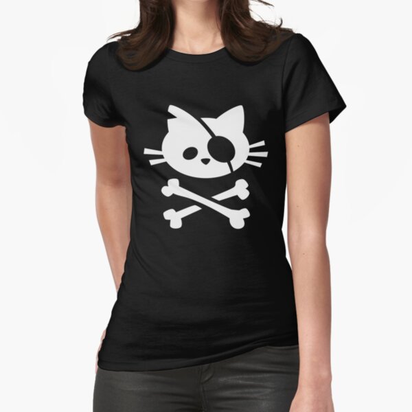 Cute Pirate Cat: Skull and Crossbone Fitted T-Shirt
