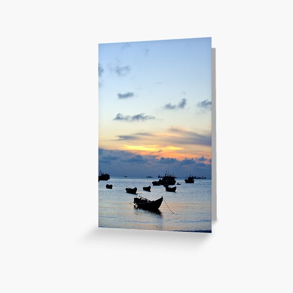 Fishing boats at sunset, Hang Dua bay, Vung Tau, Vietnam Greeting Card