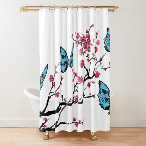 Skullerfly Cherry Blossom Shower Curtain