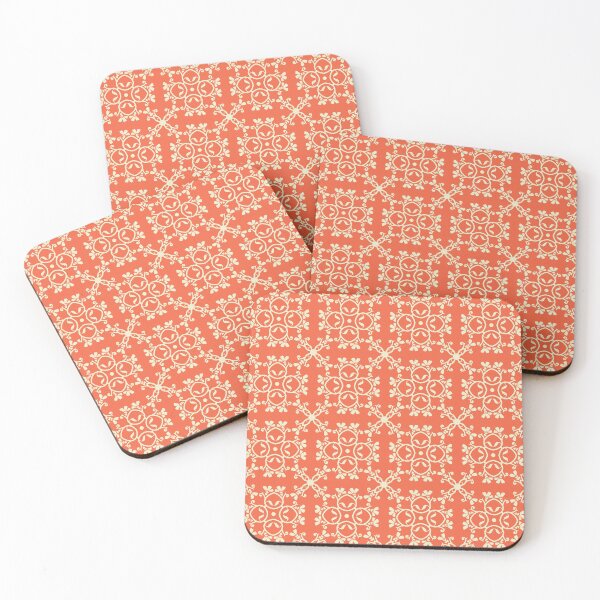 Item preview, Damask White and Coral Ornate Arabesque Pattern designed and sold by redjaygraphics.