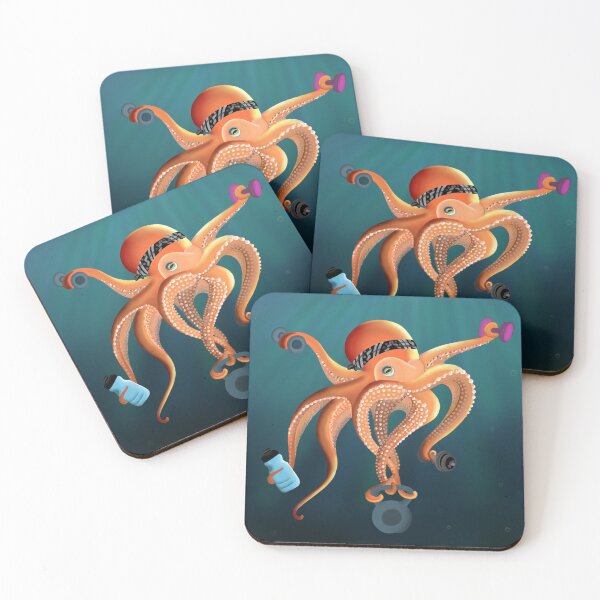 Item preview, Octopus trainer lifting weights. designed and sold by DinkumDoodles.