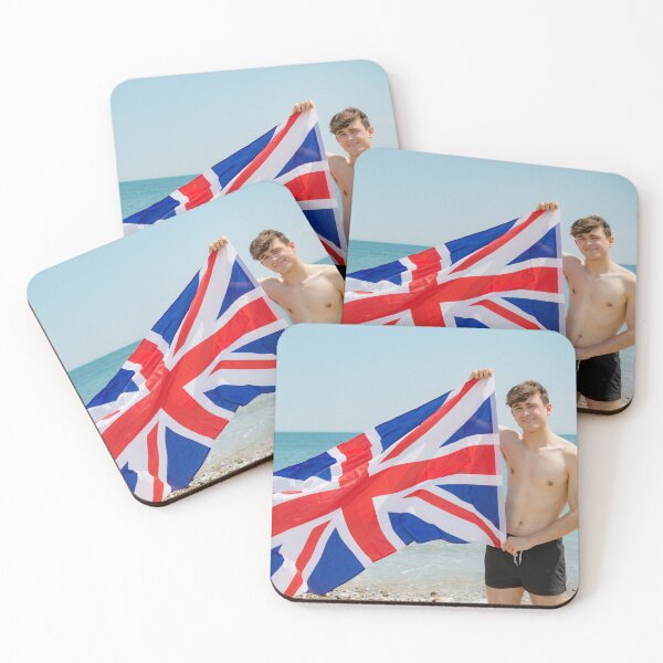 Item preview, A shirtless young man holding the British Flag designed and sold by Ben Gingell.