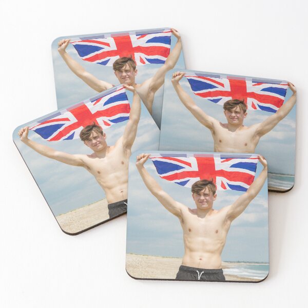 Item preview, A shirtless young man holding the British Flag designed and sold by Ben Gingell.