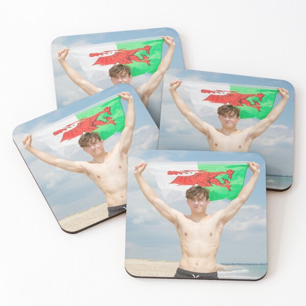 Item preview, A shirtless young man holding the Welsh Flag designed and sold by Ben Gingell.