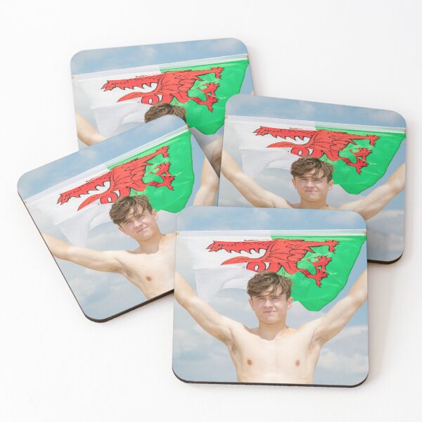 Item preview, A shirtless young man holding the Welsh Flag designed and sold by Ben Gingell.