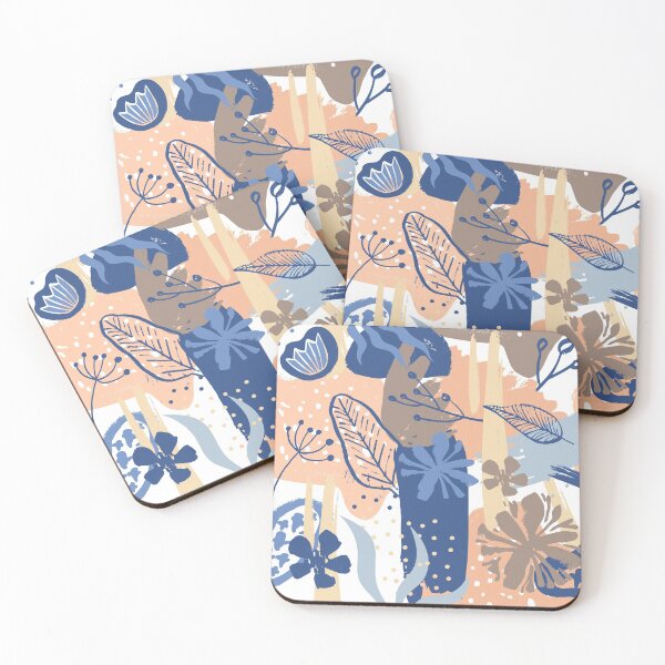 Item preview, Floral Garden, Botanical Abstract, Blue and Peach designed and sold by meggydesigns.