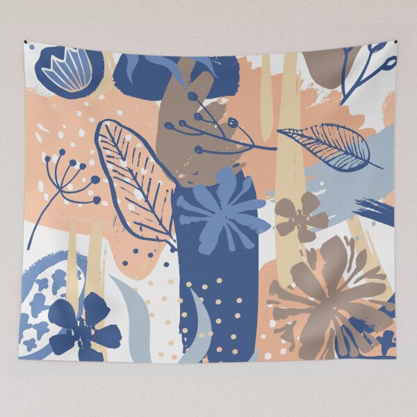 Item preview, Floral Garden, Botanical Abstract, Blue and Peach designed and sold by meggydesigns.