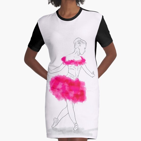 Pink Ballerina illustration Graphic T-Shirt Dress