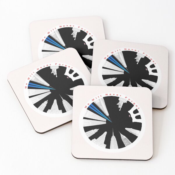 Item preview, We Will Never Forget - New York City Circular Cityscape - Circular Skyline with Highlights of NYC + Blue Memorial Lights designed and sold by Warren Paul Harris.