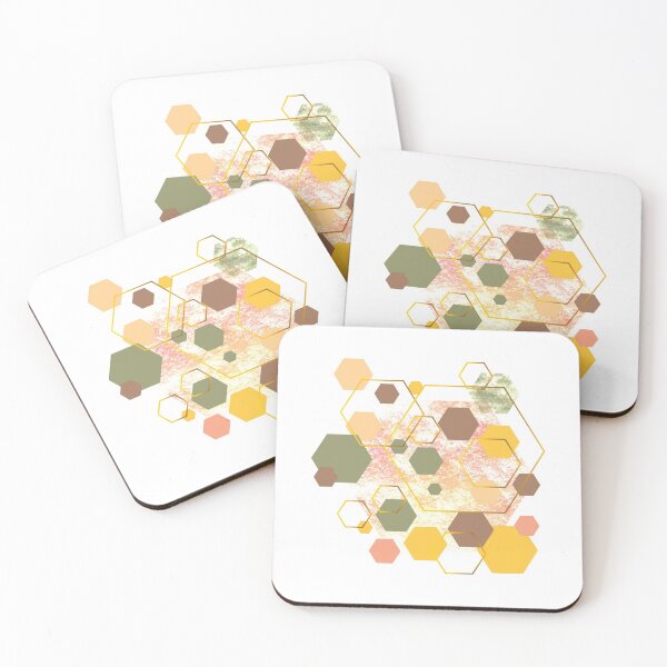 Item preview, Green, olive, yellow, dusty pink, pink, brown and gold geometric hexagons  designed and sold by Lilith-Designs.