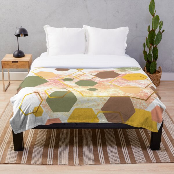 Item preview, Green, olive, yellow, dusty pink, pink, brown and gold geometric hexagons  designed and sold by Lilith-Designs.