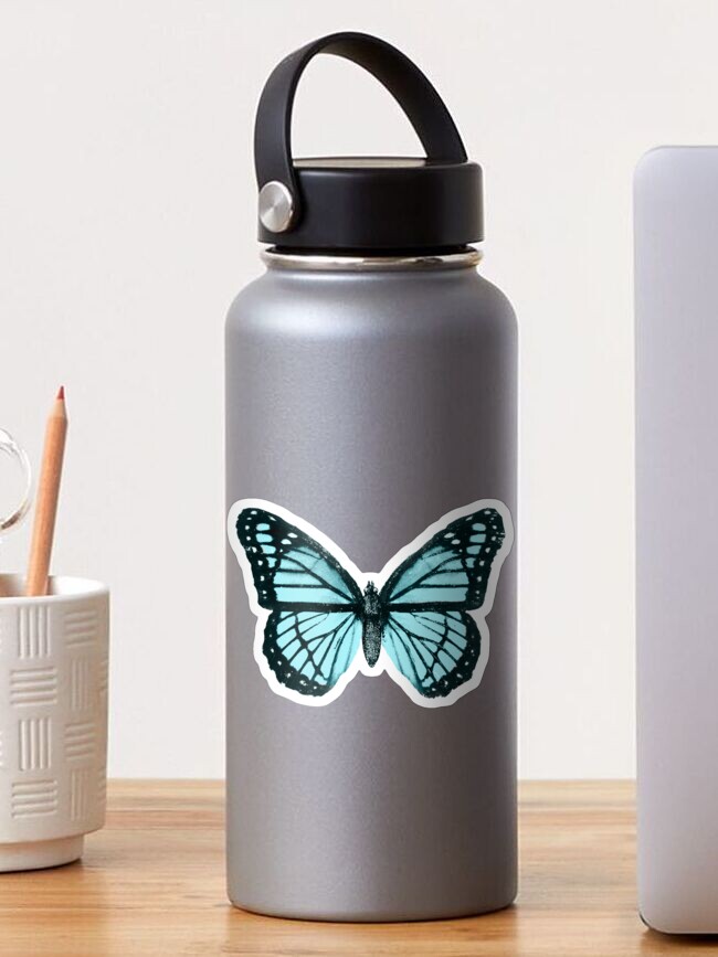 Pastel Blue Butterfly Pattern Water Bottle by trajeado14