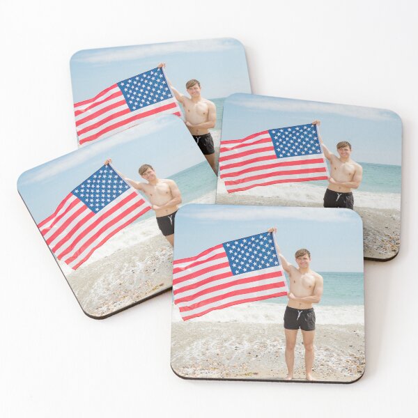 Item preview, A shirtless young man holding the American flag designed and sold by Ben Gingell.