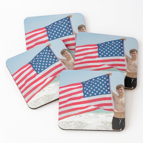 Item preview, A shirtless young man holding the American flag designed and sold by Ben Gingell.