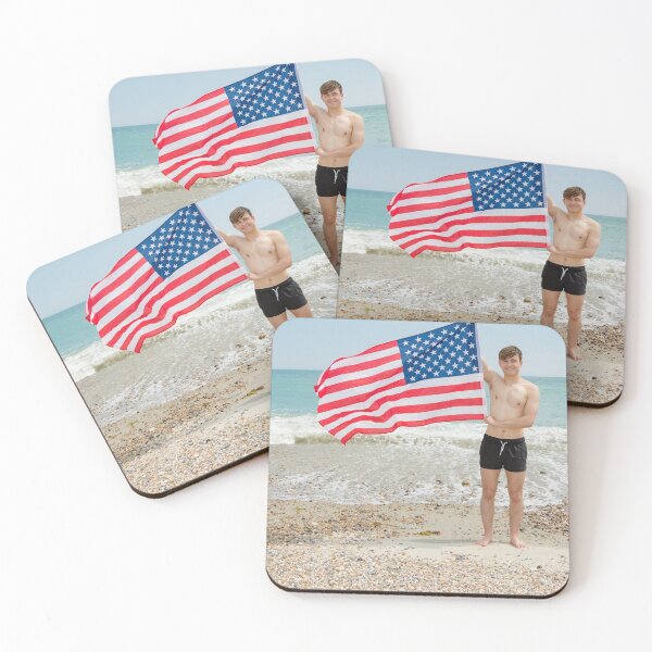 Item preview, A shirtless young man holding the American flag designed and sold by Ben Gingell.