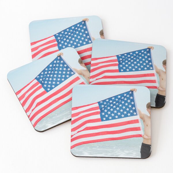 Item preview, A shirtless young man holding the American flag designed and sold by Ben Gingell.
