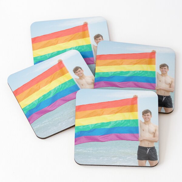 Item preview, A shirtless young man holding the Pride flag designed and sold by Ben Gingell.