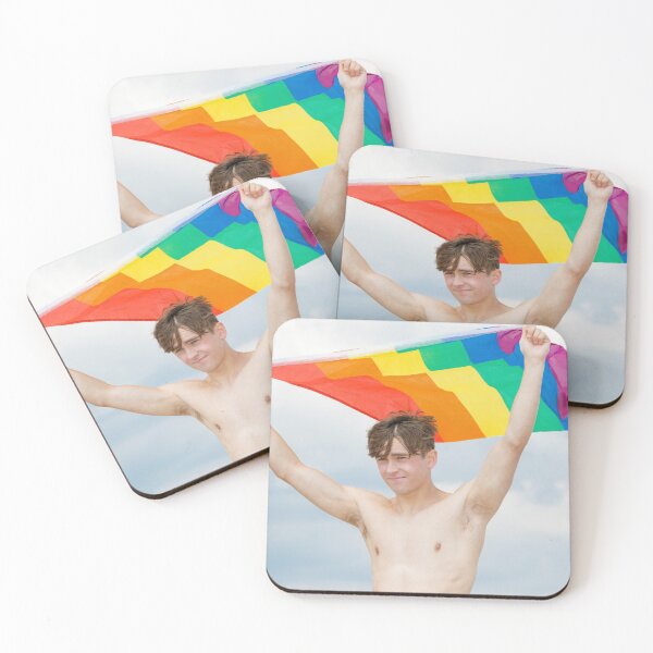Item preview, A shirtless young man holding the Pride flag designed and sold by Ben Gingell.