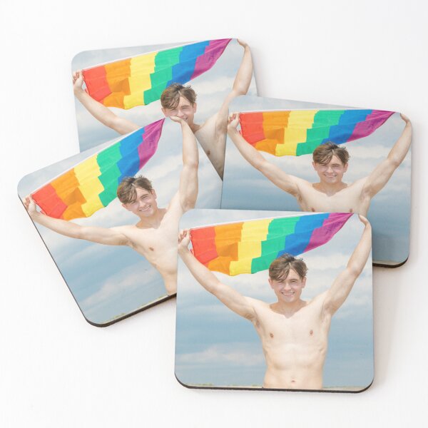Item preview, A shirtless young man holding the Pride flag designed and sold by Ben Gingell.
