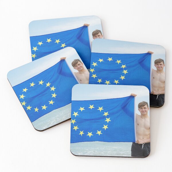 Item preview, A shirtless young man holding the European Union flag designed and sold by Ben Gingell.