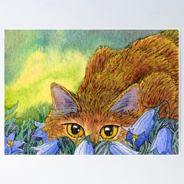 Item preview, Cat stalking through the harebells designed and sold by SusanAlisonArt.