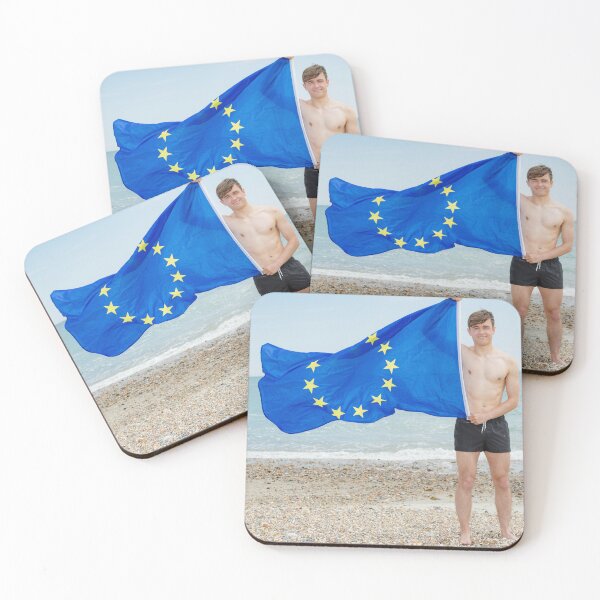 Item preview, A shirtless young man holding the European Union flag designed and sold by Ben Gingell.