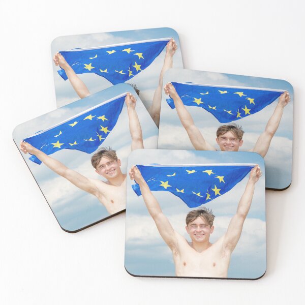 Item preview, A shirtless young man holding the European Union flag designed and sold by Ben Gingell.