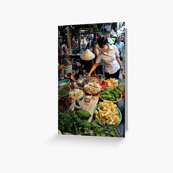 Woman shopping at fresh vegetable market. Vung Tau, Vietnam Greeting Card