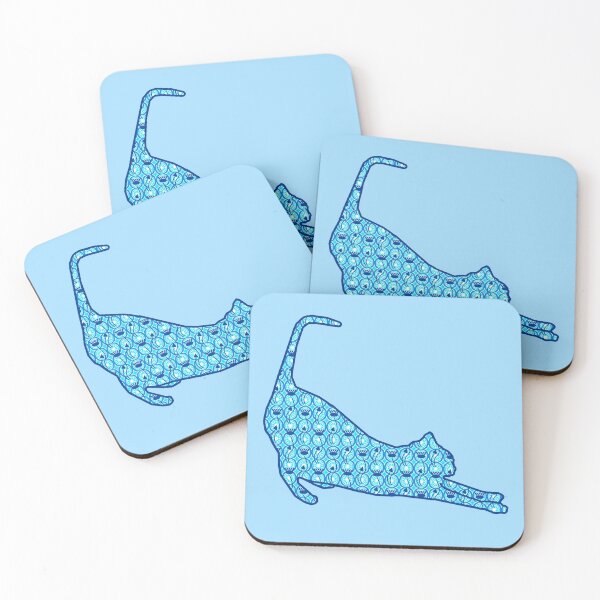 Item preview, Stretching Cat Silhouette in a Blue Lotus Pattern  designed and sold by Marymarice.