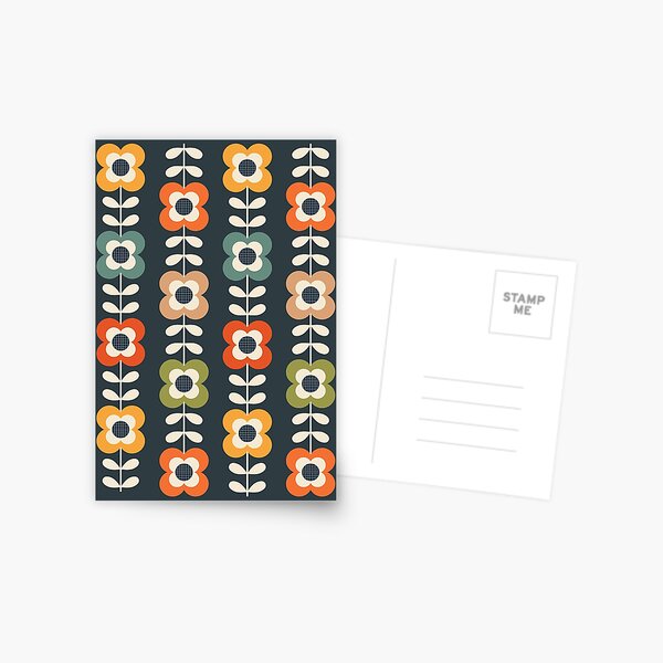 Mod Flowers in Retro Colors on Charcoal Postcard