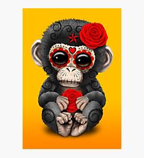 Red Day of the Dead Sugar Skull Baby Chimp Photographic Print