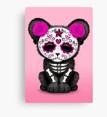 Pink Day of the Dead Sugar Skull Panther Cub Canvas Print