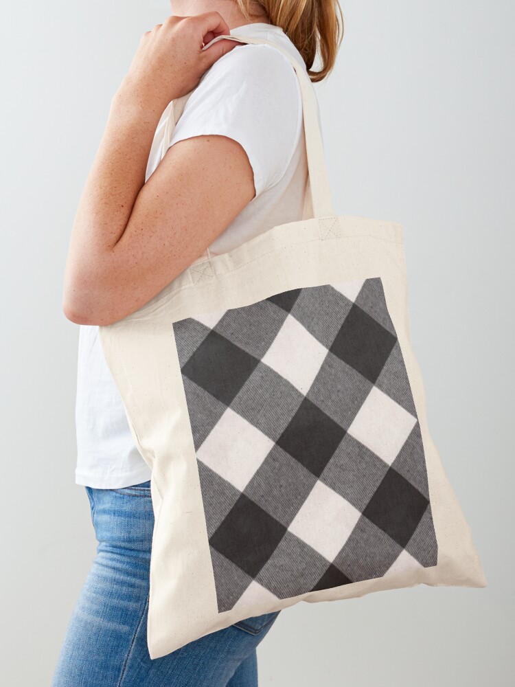 Black Grey White Gingham Plaid Checkered Tote Bag