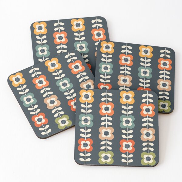 Mod Flowers in Retro Colors on Charcoal Coasters (Set of 4)