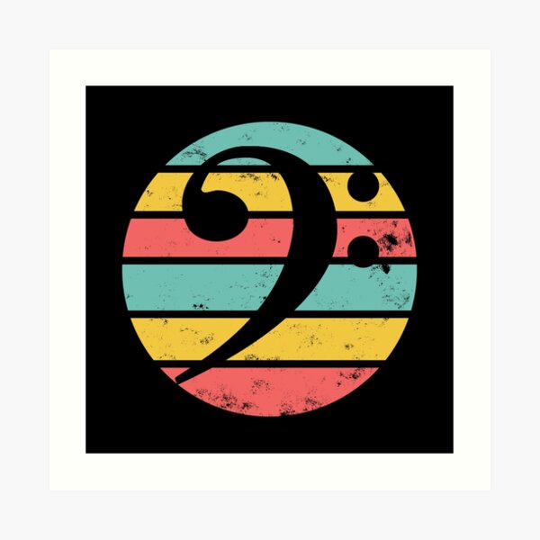 Bass Clef Retro Sunset Distressed Art Print