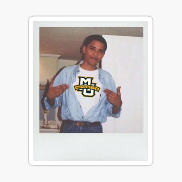 Obama wearing Marquette logo polaroid Sticker