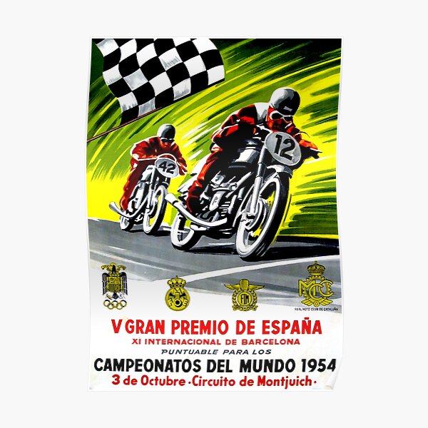 Impression publicitaire de moto vintage "GRAND PRIX ESPAGNOL" Poster
