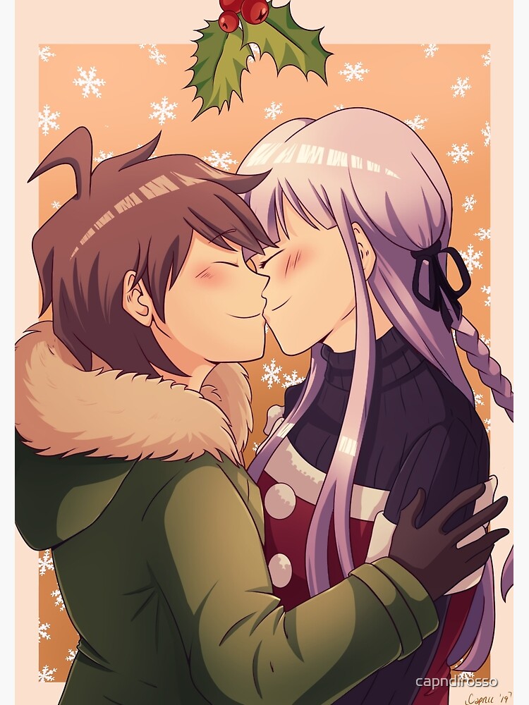 Danganronpa Naegi And Kirigiri Mistletoe Kiss Art Print By
