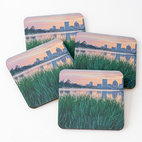 Item preview, Rochester NY Skyline at Sunrise Rochester NY Genesee River Grass designed and sold by WayneOxfordPh.