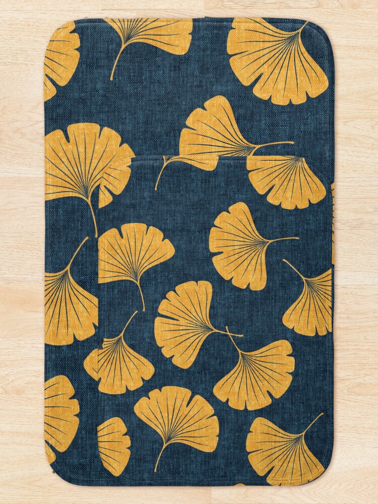 Alternate view of Ginkgo biloba - gingko leaves - blue Bath Mat