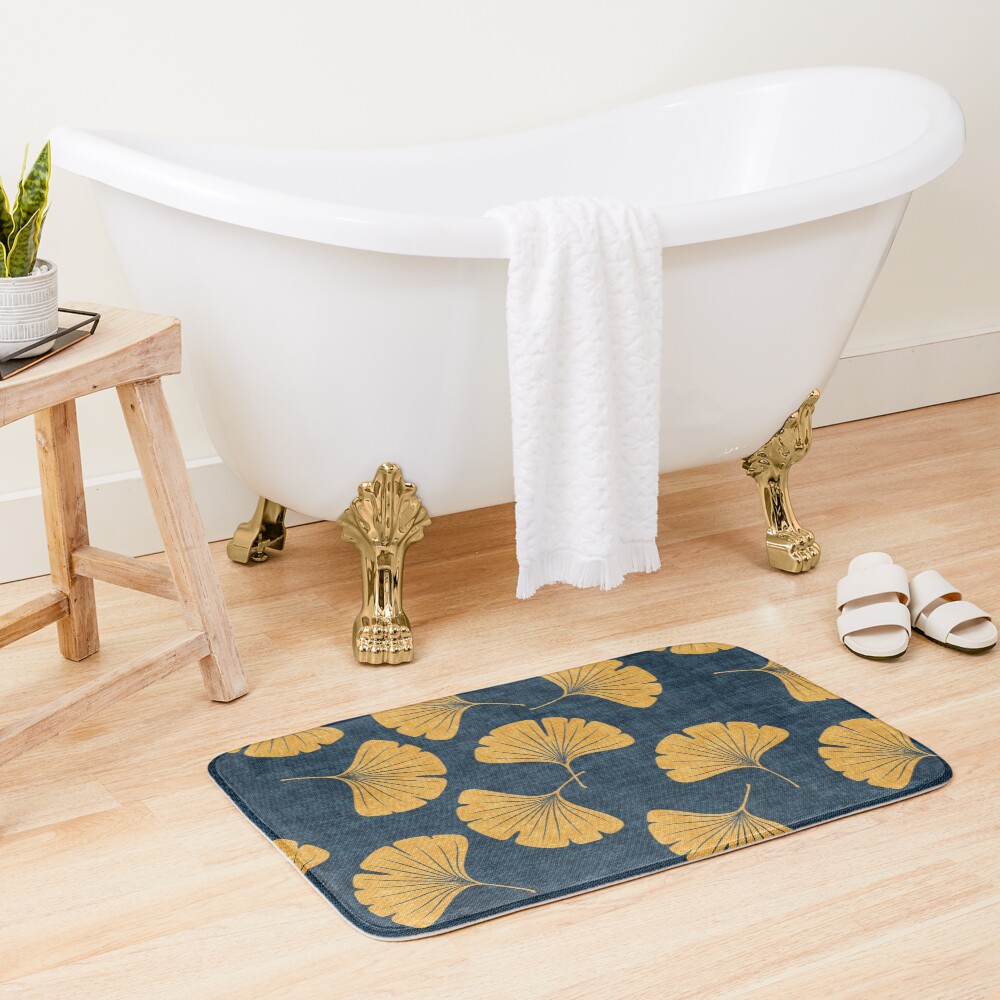 Ginkgo biloba - gingko leaves - blue Bath Mat
