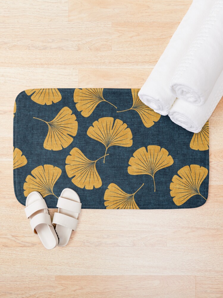 Alternate view of Ginkgo biloba - gingko leaves - blue Bath Mat