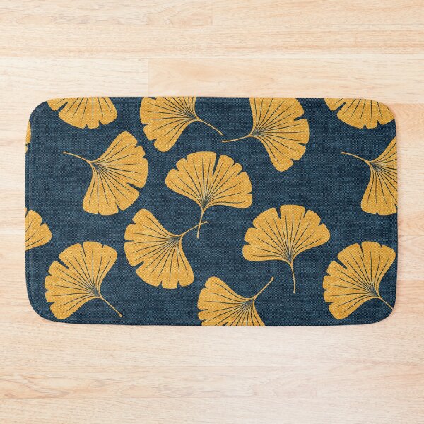Ginkgo biloba - gingko leaves - blue Bath Mat