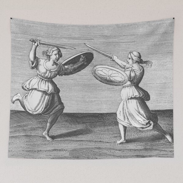 Item preview, Ye Olde Girl Fight - Sword and Shield Woodcut designed and sold by emovendo.